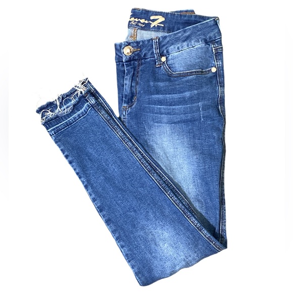 Seven7 Denim - Seven7 Jeans Womens W32XL28 Blue Denim Mid Rise Straight Leg Casual Distressed